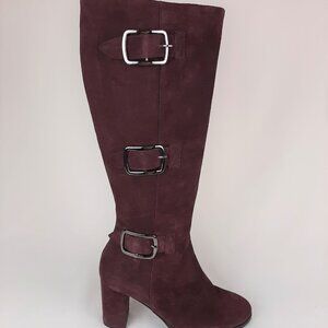 Suede Leather Plum Buckle Platform Boots